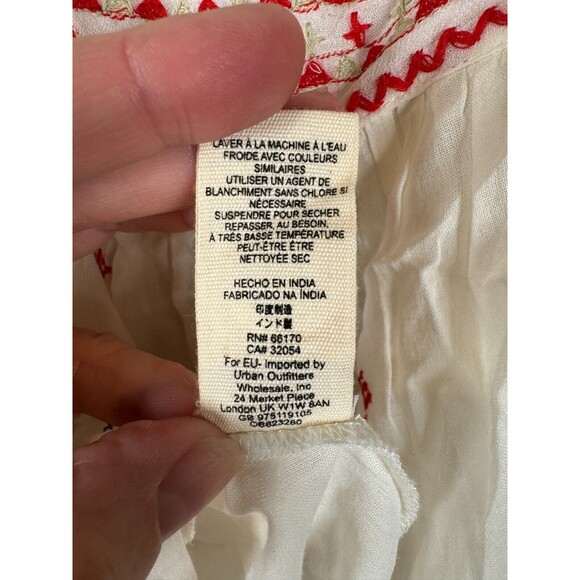 Free People Boho Top‎ Size Large Ivory Embroidered Sleeveless Cotton Tie Straps - Picture 7 of 10